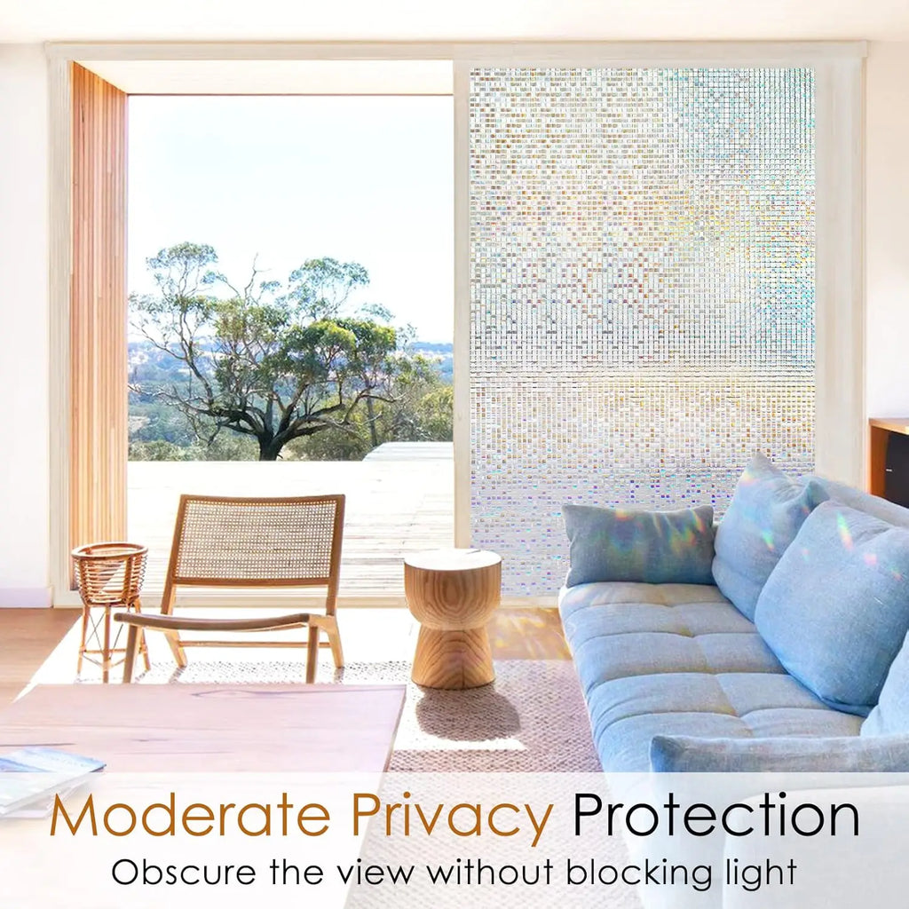 Window Privacy Film Stained Glass Window Film Mosaic Static Cling Decorative Window Vinyl, Non-Adhesive UV Blocking for Home