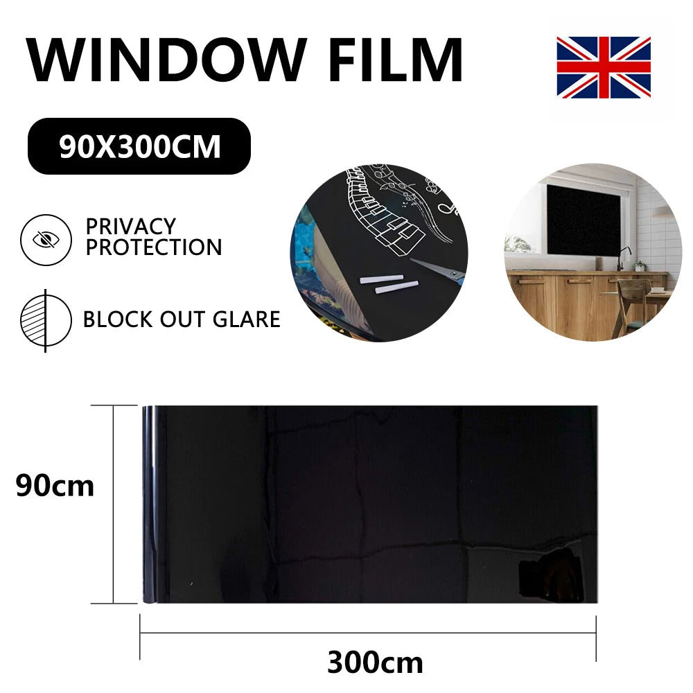 76/90cm Blackout Window Film Privacy: 100% Total Light Blocking Self-Adhesive Black Window Film for Glass Window for Baby Nurser