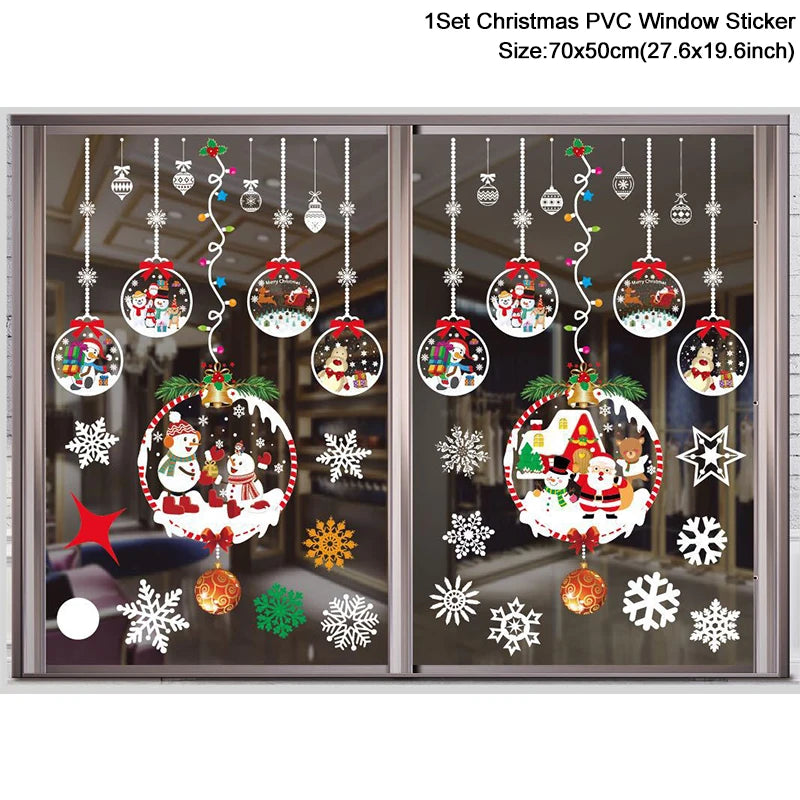 1Set Santa Claus Snowman Elk Window Stickers Snowflake Electrostatic Wall Sticker 2024 Christmas Decoration For Home New Year
