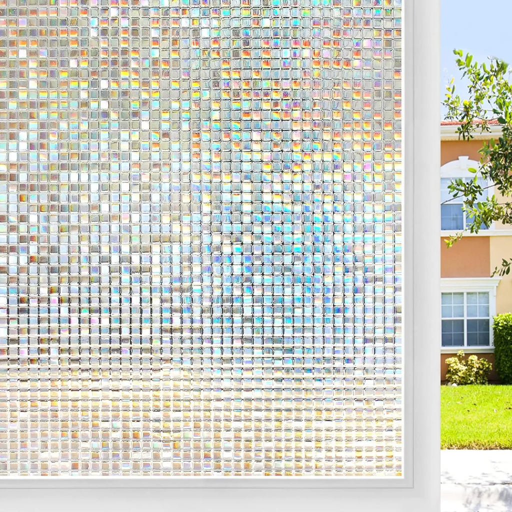 Window Privacy Film Stained Glass Window Film Mosaic Static Cling Decorative Window Vinyl, Non-Adhesive UV Blocking for Home