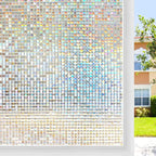 Window Privacy Film Stained Glass Window Film Mosaic Static Cling Decorative Window Vinyl, Non-Adhesive UV Blocking for Home