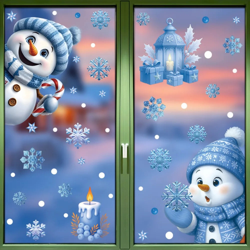 Christmas Window Stickers Winter Snowman Santa Claus Snowflake Reindeer Static Electricity Stickers Ornaments Xmas Home Decor