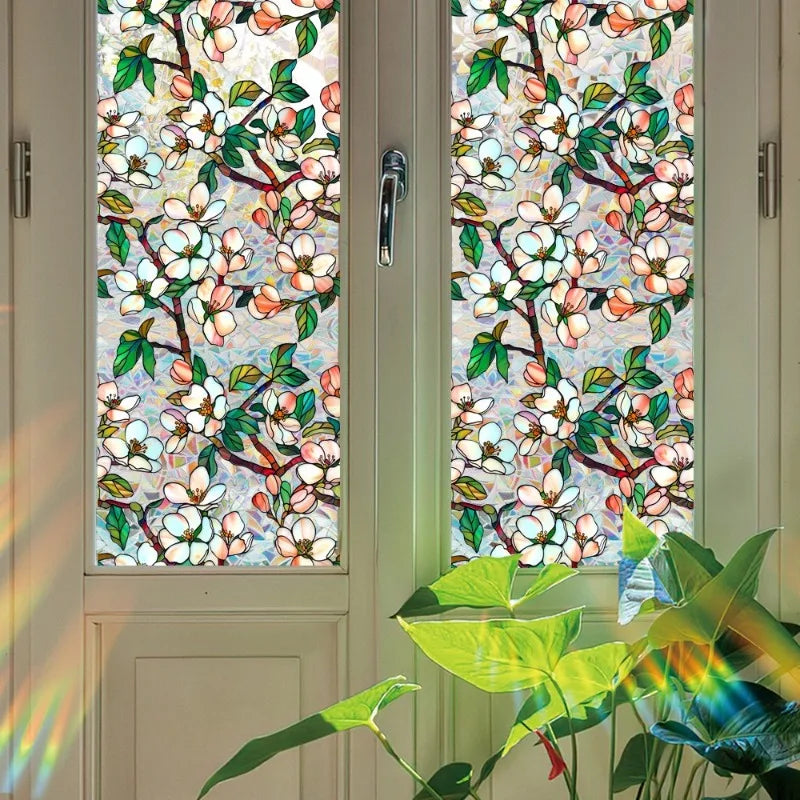 Sun Catcher Static Glass Stickers Non-Adhesive Window Sticker Decorative Privacy Flower Decal Painted Glass Rainbow Film Decors
