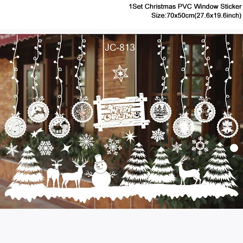 1Set Santa Claus Snowman Elk Window Stickers Snowflake Electrostatic Wall Sticker 2024 Christmas Decoration For Home New Year
