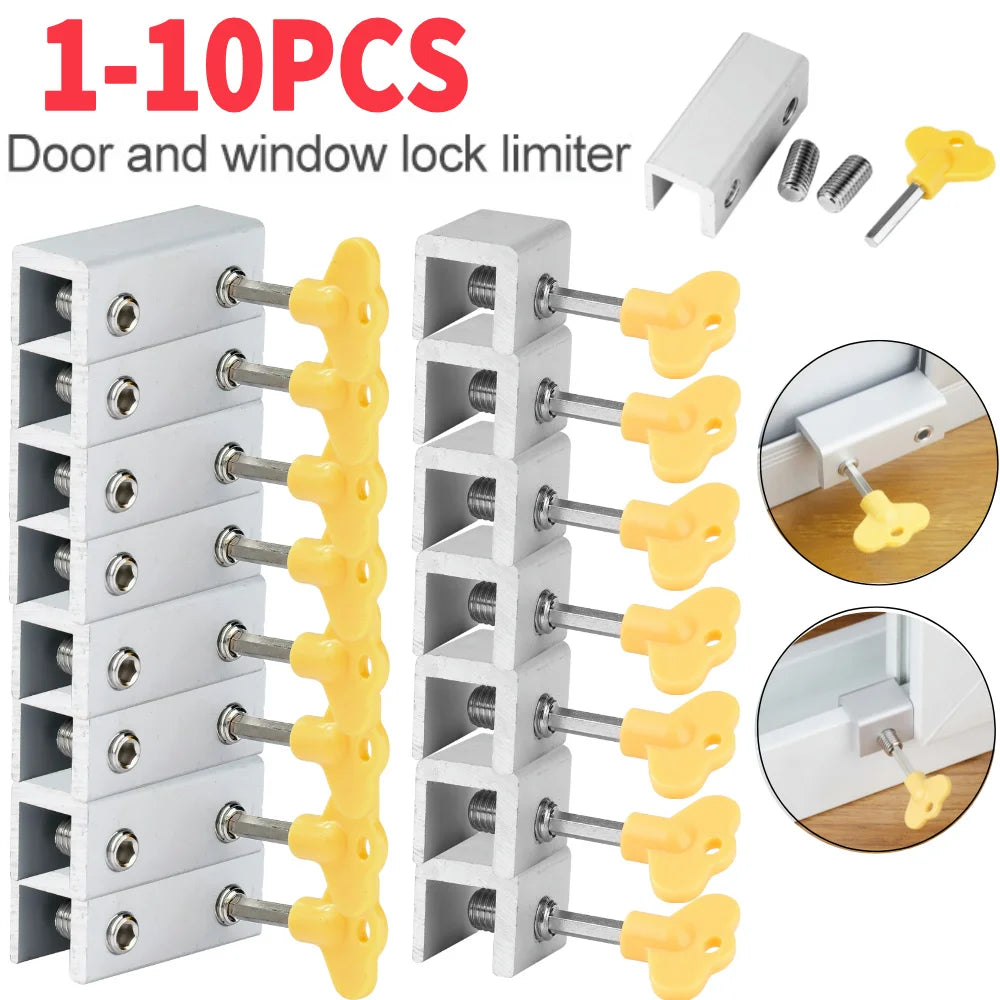 1-10pcs Adjustable Window Lock Stopper Security Anti-theft Lock with Key Portable Sliding Sash Stopper For Baby Kids Child