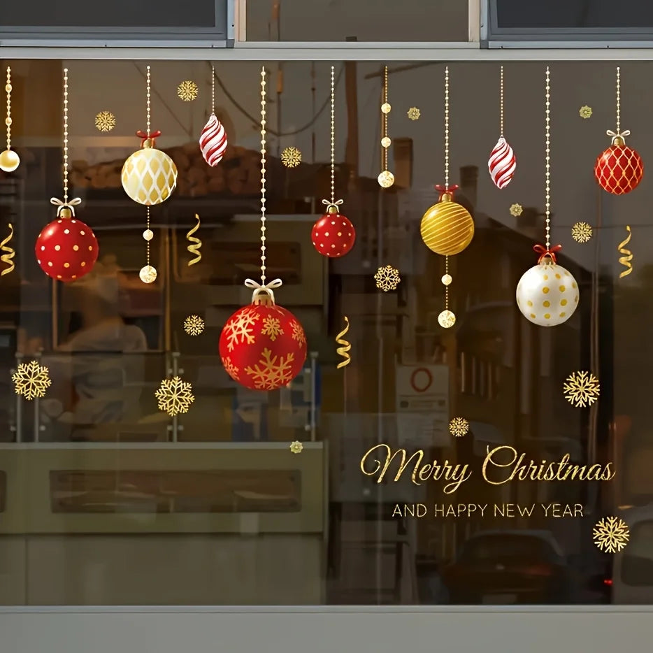 1pc Reusabl Window Stickers - Cartoon Snowflake & Merry Christmas Decals,White & Red DIY Holiday Decor for Glass Doors & Windows