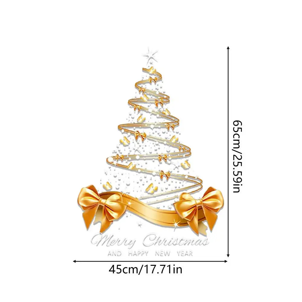 Christmas Window Decals 25.59x17.72 Inch Decal Pvc Double-Sided Golden Christmas Tree Window Sticker for Home Window Wall Decor
