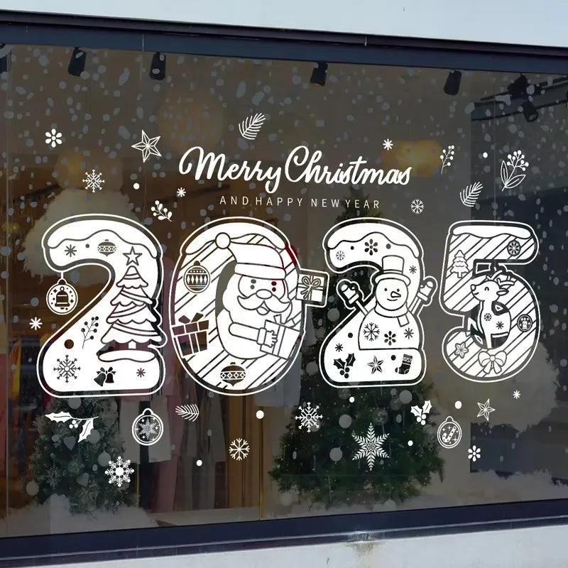 1Set Santa Claus Snowman Elk Window Stickers Snowflake Electrostatic Wall Sticker 2024 Christmas Decoration For Home New Year