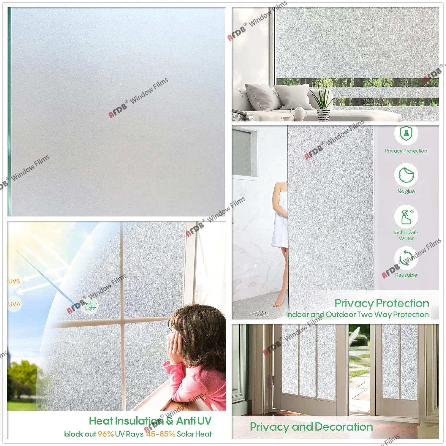 Window Privacy Film Rainbow 3D Decorative Glass Vinyl Stained Glass Decals Static Cling Window Sticker Non-Adhesive Films