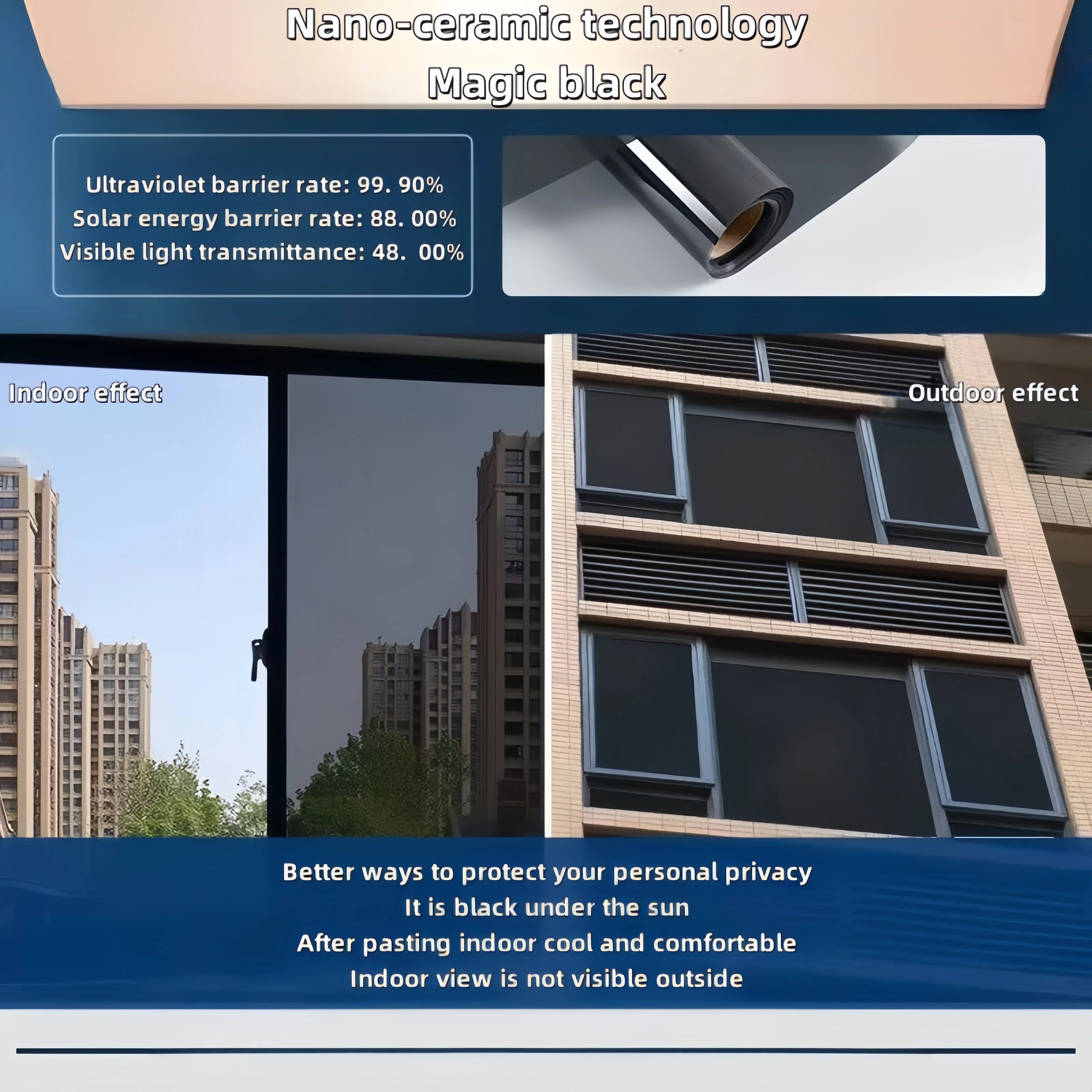 One-Way Perspective Glass Window Sticker Insulating Window Film Window Privacy Film Isolation 99% Uv Mirror Reflection