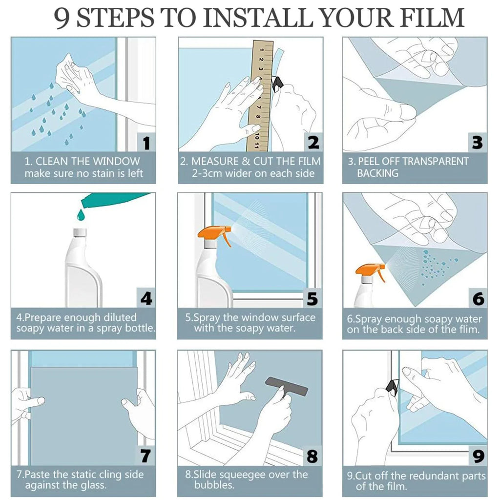 Frosted Window Privacy Film Heat Control UV Blocking, Static Cling Non-Adhesive Reusable Door coverings for Bathroom Home Office