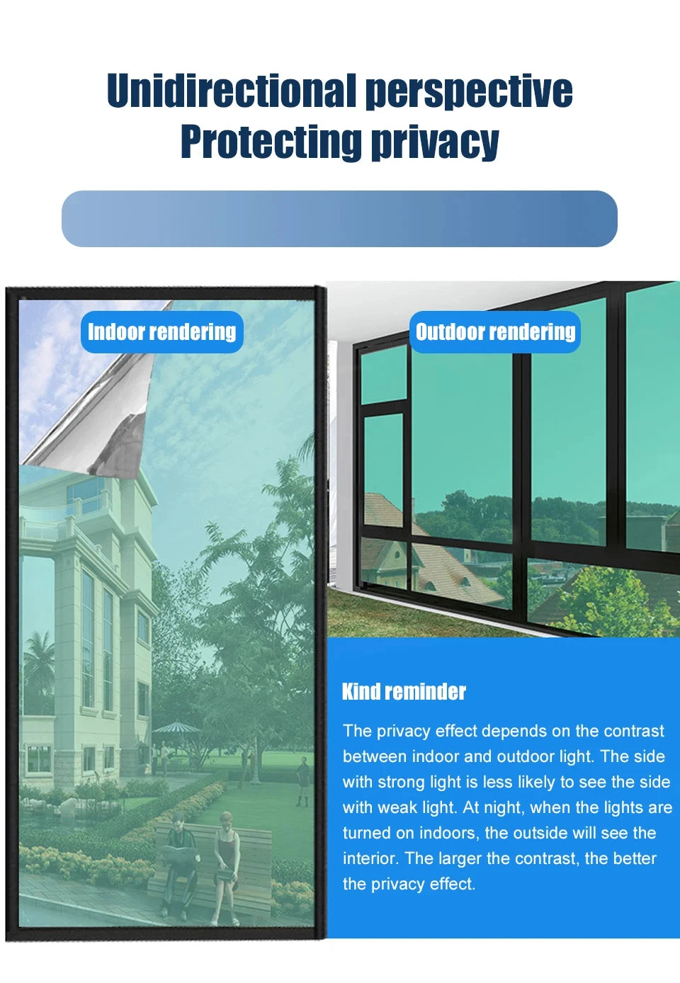 One Way Mirror Window Privacy Film Heat Control Reflective Window Films Vinyl Mirror Foil Window Film Anti Look Window Stickers