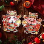 1Pair Horse Year Wall Stickers Cartoon Zodiac Horse Door Window Decorative Stickers Spring Festival Couplet Home Supplies