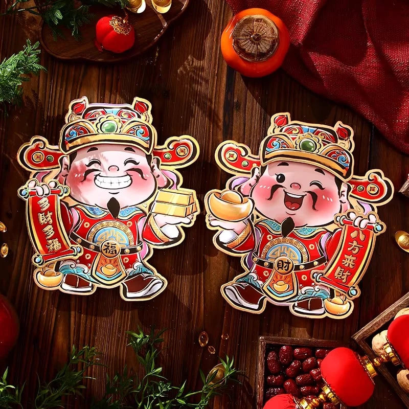 1Pair Horse Year Wall Stickers Cartoon Zodiac Horse Door Window Decorative Stickers Spring Festival Couplet Home Supplies