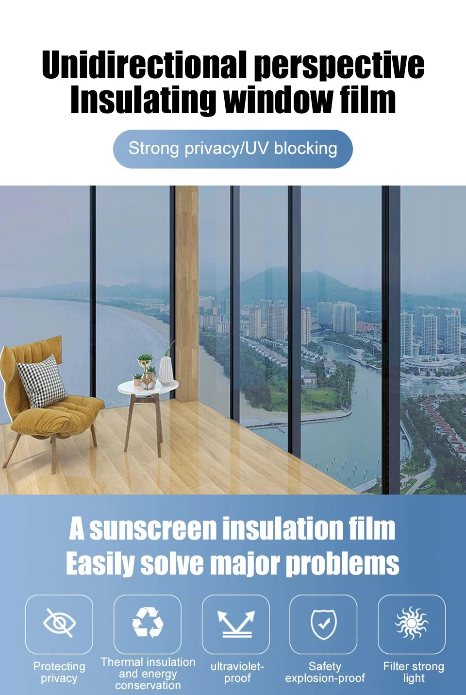 One Way Mirror Window Privacy Film Heat Control Reflective Window Films Vinyl Mirror Foil Window Film Anti Look Window Stickers