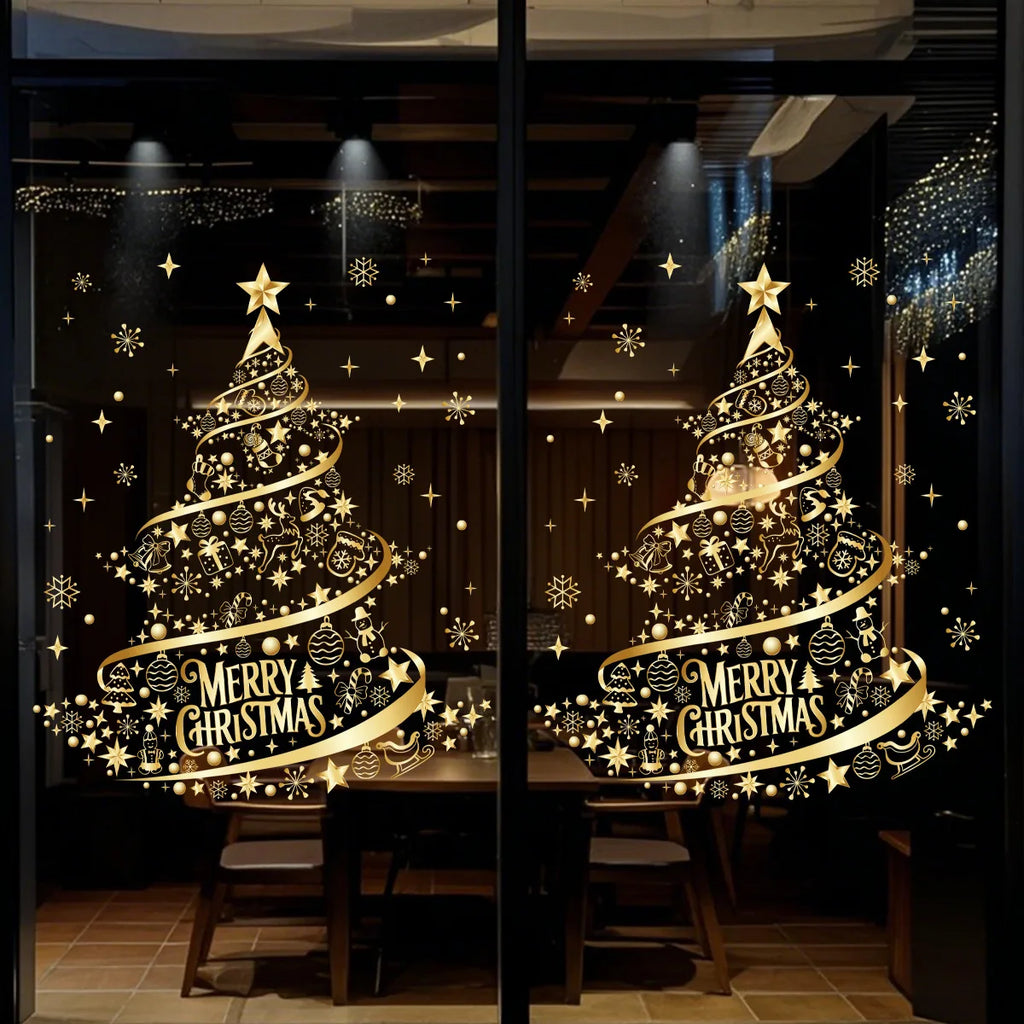 Christmas Sticker Gold PVC Double-sided Printed Static Window Sticker Family Glass Decorative Christmas Atmosphere Sticker