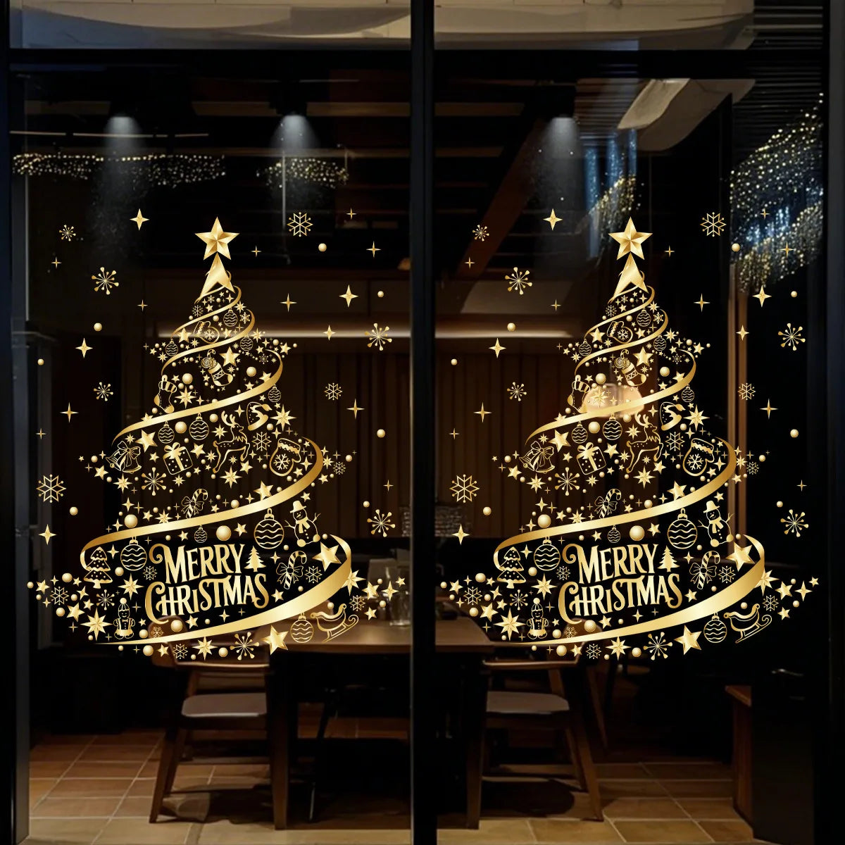 Christmas Sticker Gold PVC Double-sided Printed Static Window Sticker Family Glass Decorative Christmas Atmosphere Sticker