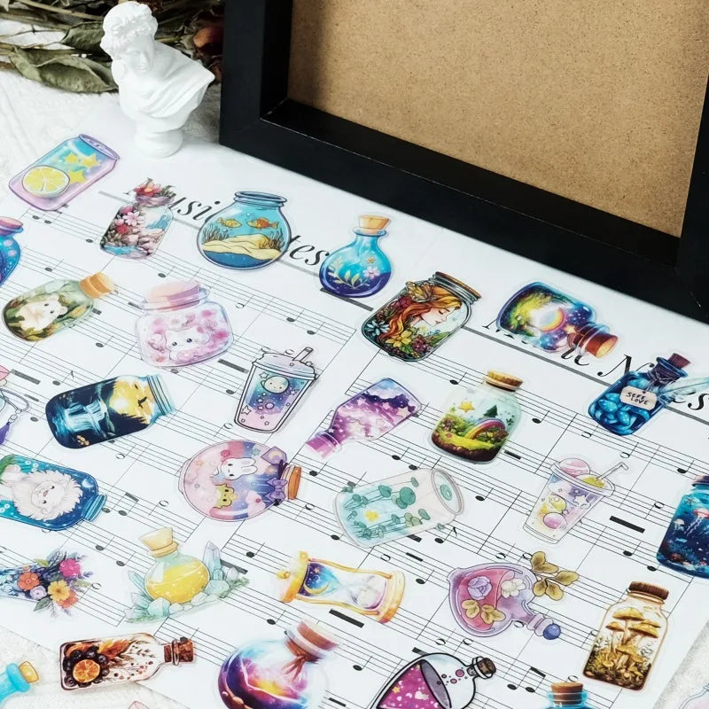 50PCS Transparent PET Bottle Seies Stickers Waterproof Doodle Decals for Home Window Glass DIY Wall Background Stickers