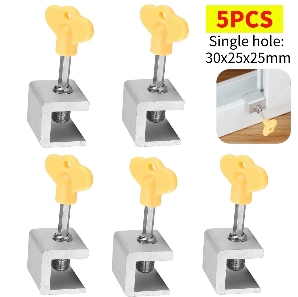 5-1pc Sliding Sash Stopper Cabinet Locks Straps Aluminum Alloy Safety Lock Child Protection Door And Window Anti-theft Lock