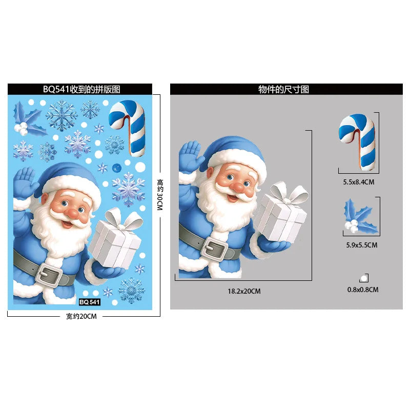 Christmas Window Stickers Winter Snowman Santa Claus Snowflake Reindeer Static Electricity Stickers Ornaments Xmas Home Decor