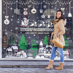 Christmas Window Stickers Set Santa Elk Snowflake Glass Cling Sticker Xmas Decor