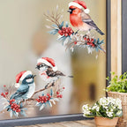 1Set Christmas Bird and Tree Branch Window Static Stickers Waterproof Suitable for Home Kitchen Office Festive Christmas Decors