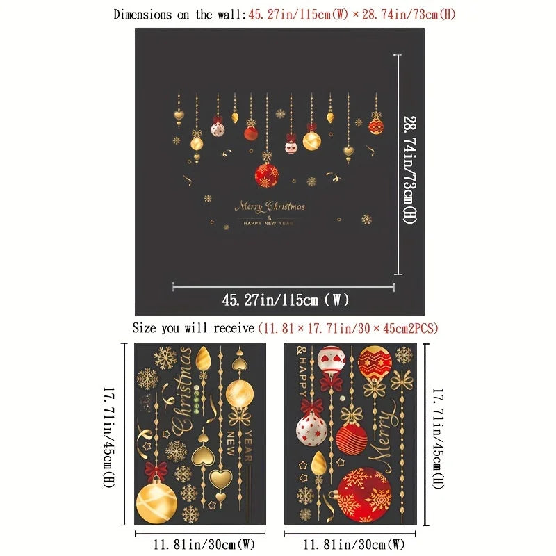1pc Modern Christmas Holiday Decorative Glass Window Stickers - - Merry Christmas & Happy New Year Window Film - 3mil Thickness