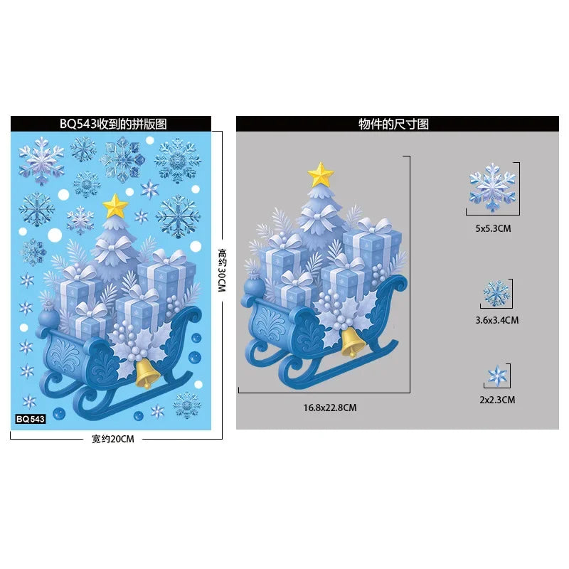 Christmas Window Stickers Winter Snowman Santa Claus Snowflake Reindeer Static Electricity Stickers Ornaments Xmas Home Decor