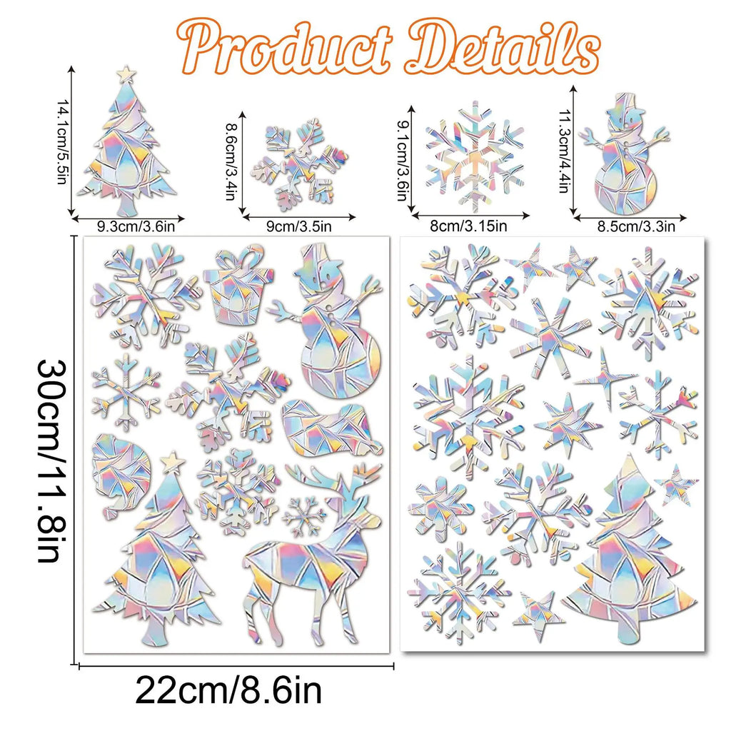 Christmas Snow Window Film PVC Static Window Cling Suncatcher 3D Window Decals Stickers Rainbow Window Film Xmas Decorations