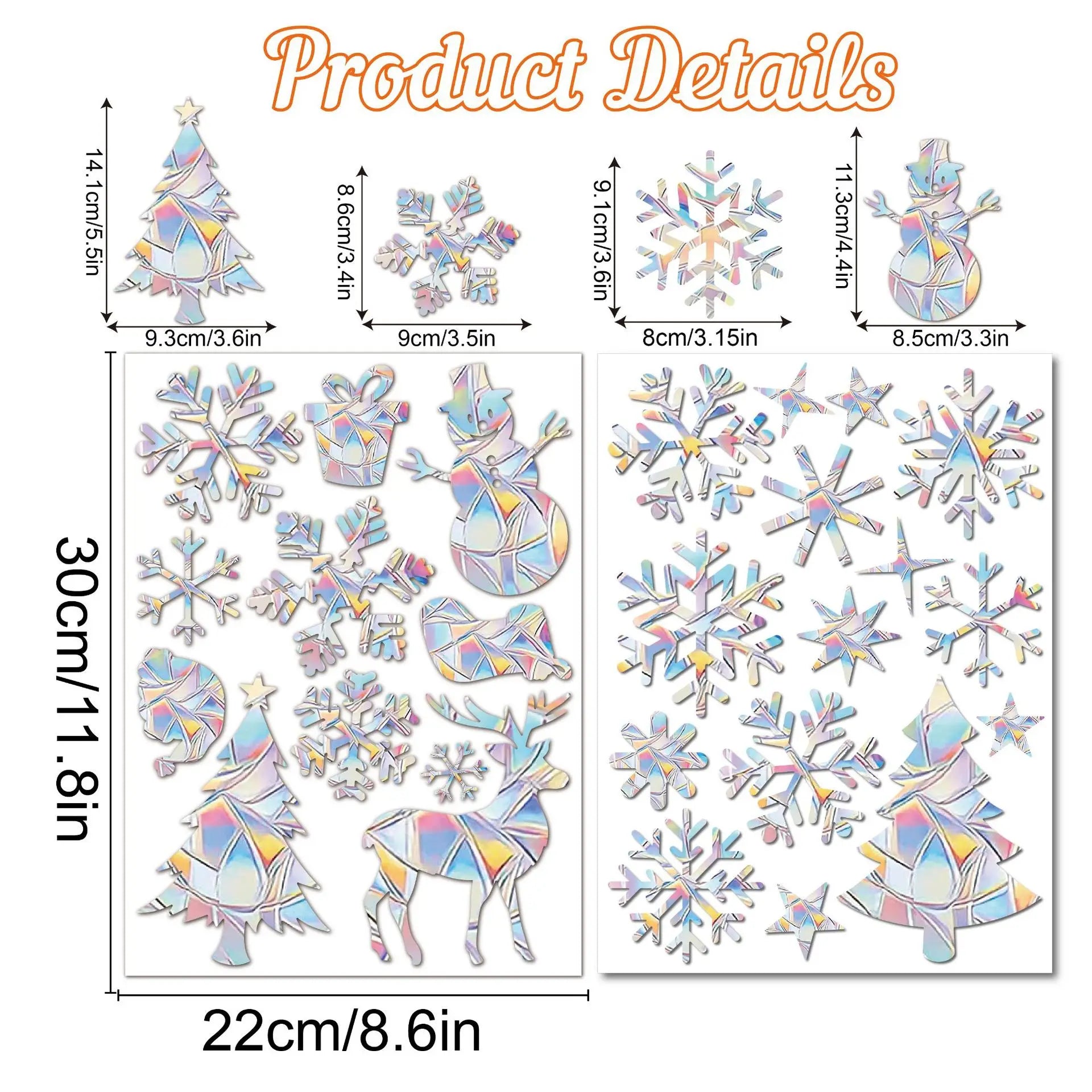 Christmas Snow Window Film PVC Static Window Cling Suncatcher 3D Window Decals Stickers Rainbow Window Film Xmas Decorations