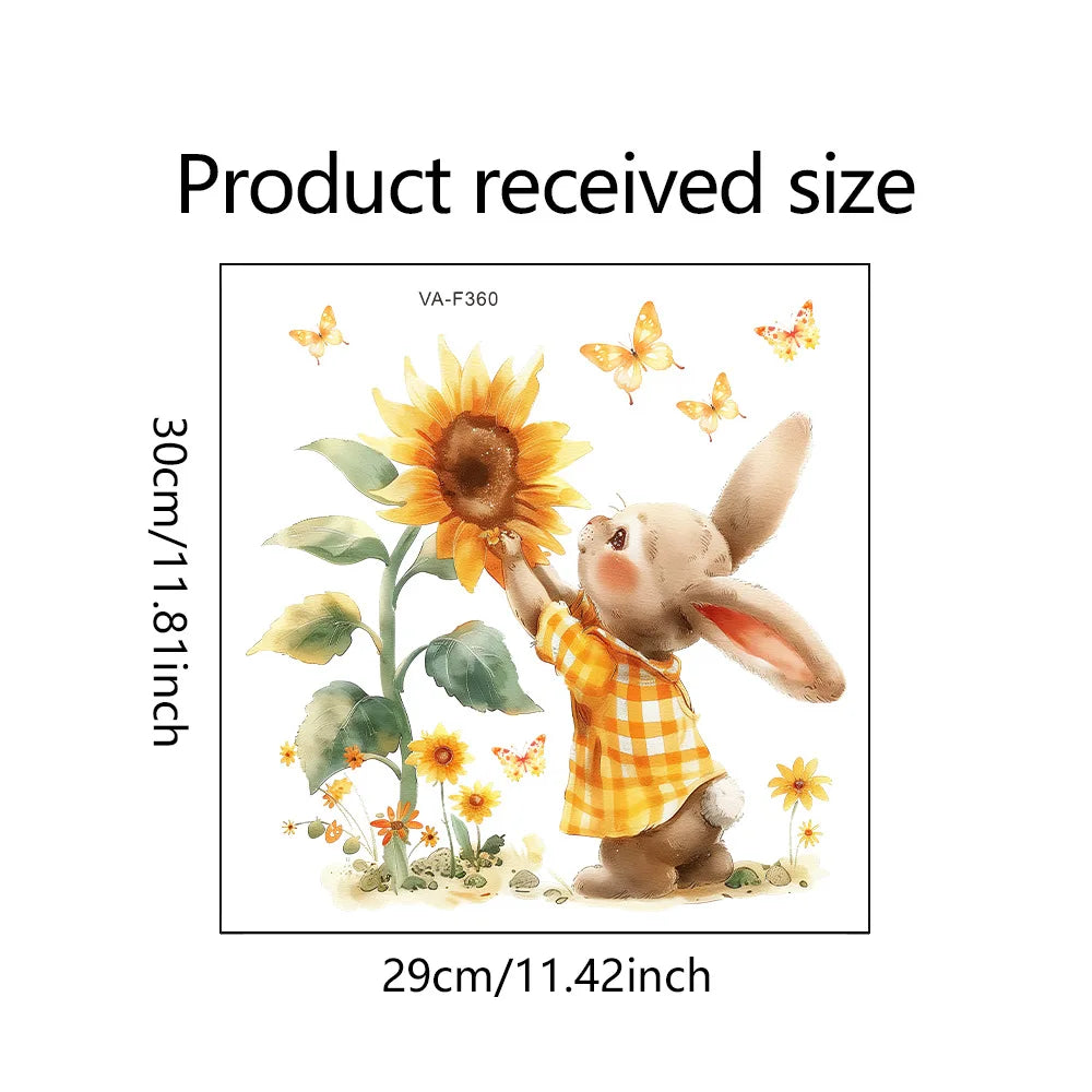 Watercolor Sunflower Rabbit Wall Stickers for Home Bedroom Living Room Glass Window Decor Wall Background Art Stickers