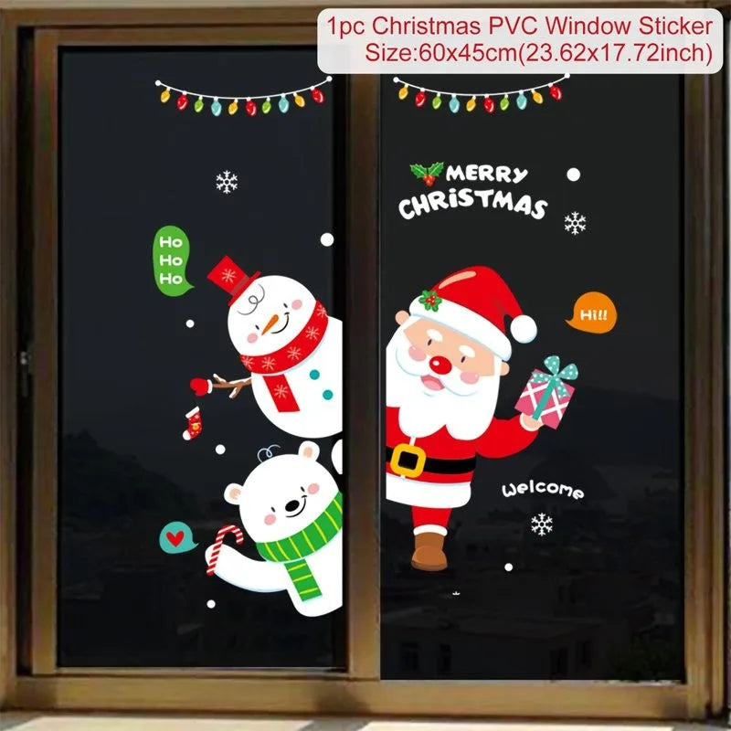 Christmas Window Stickers Christmas Wall Sticker Room Wall Decals Merry Christmas Decors 2024 For Home New Year Stickers 2025