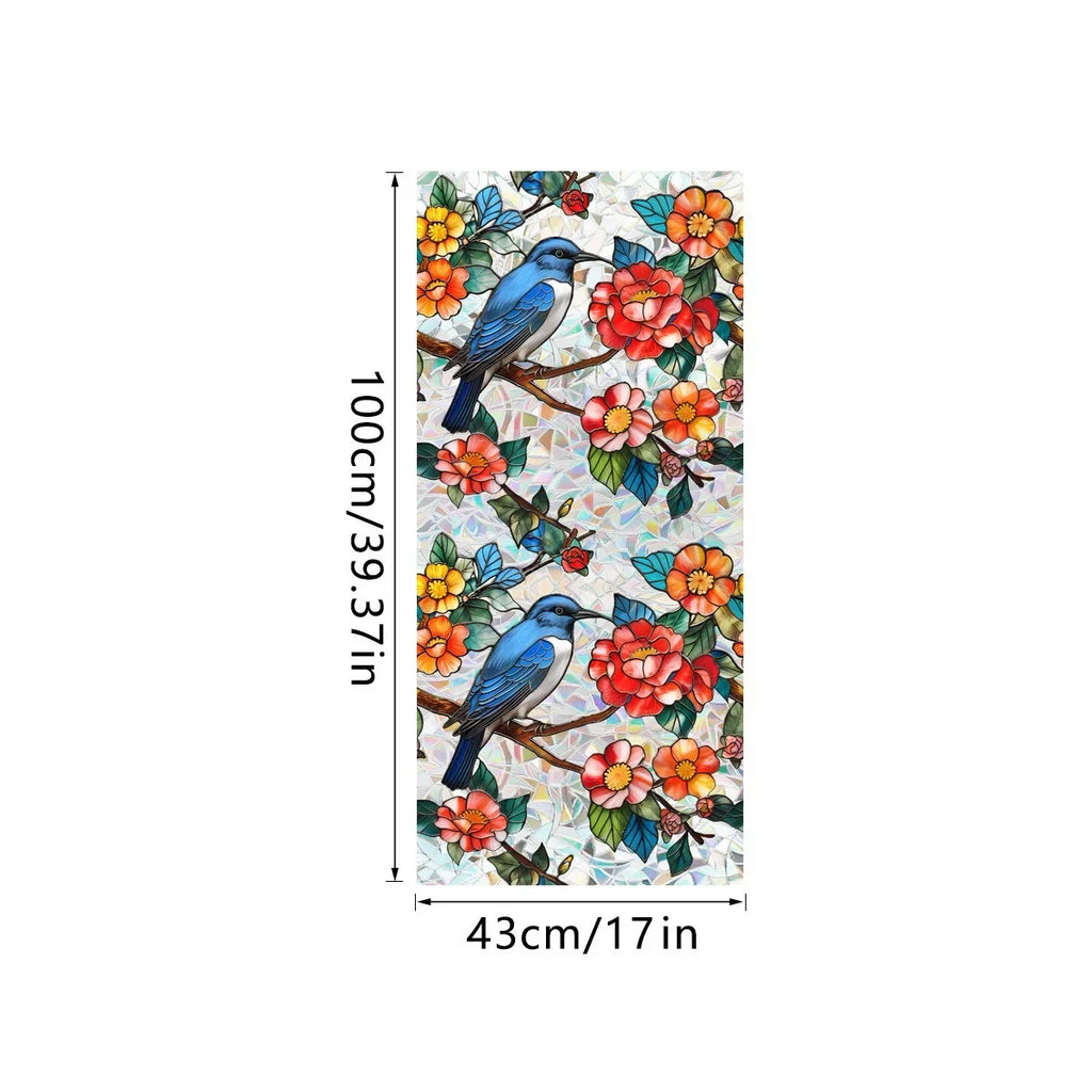 Sun Catcher Static Glass Stickers Non-Adhesive Window Sticker Decorative Privacy Flower Decal Painted Glass Rainbow Film Decors