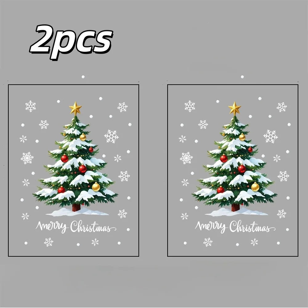 1/2pcs Christmas Window Stickers Reusable Window Decoration Supplies Christmas Tree Snowman Snowflake Glass Decorations Tools