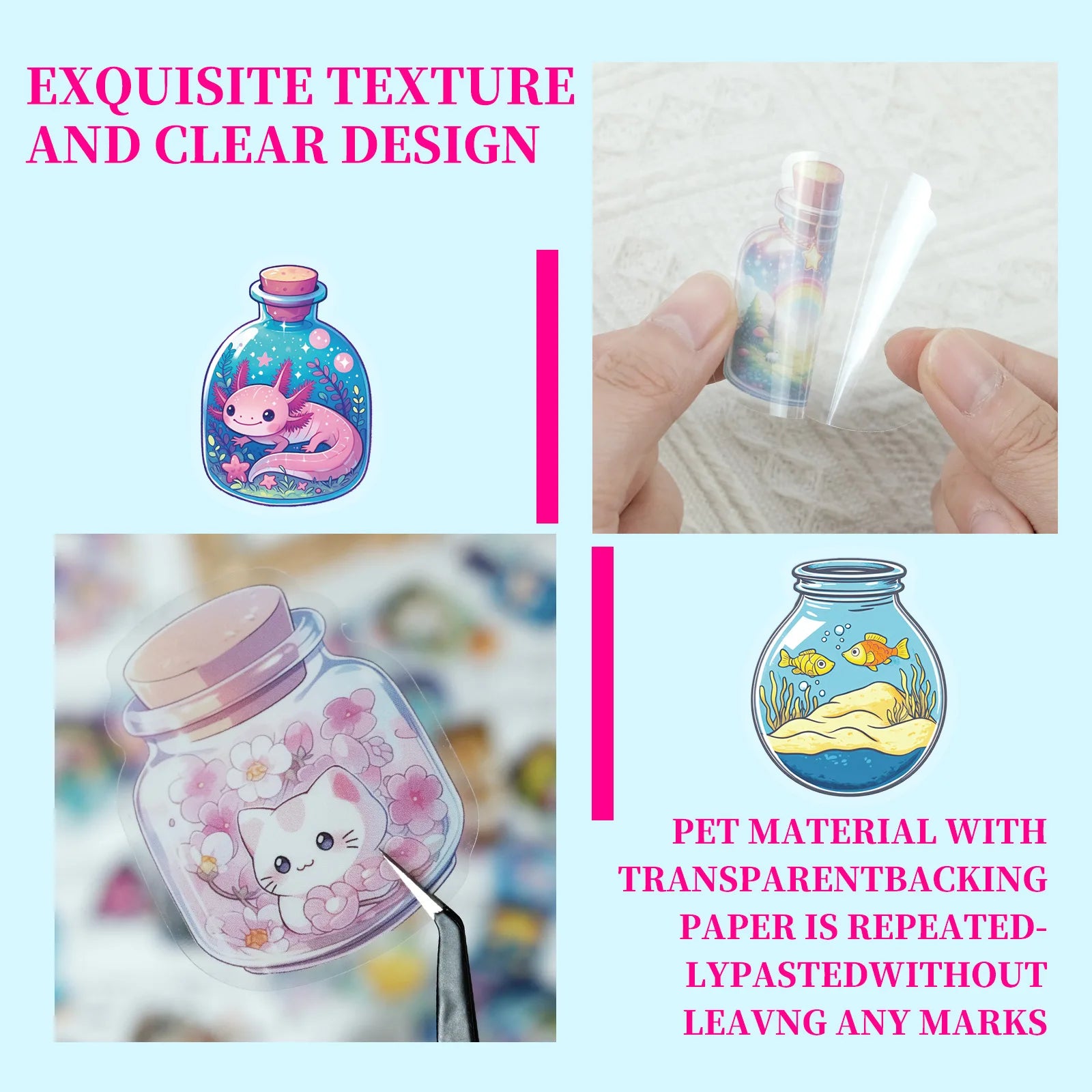 50PCS Transparent PET Bottle Seies Stickers Waterproof Doodle Decals for Home Window Glass DIY Wall Background Stickers