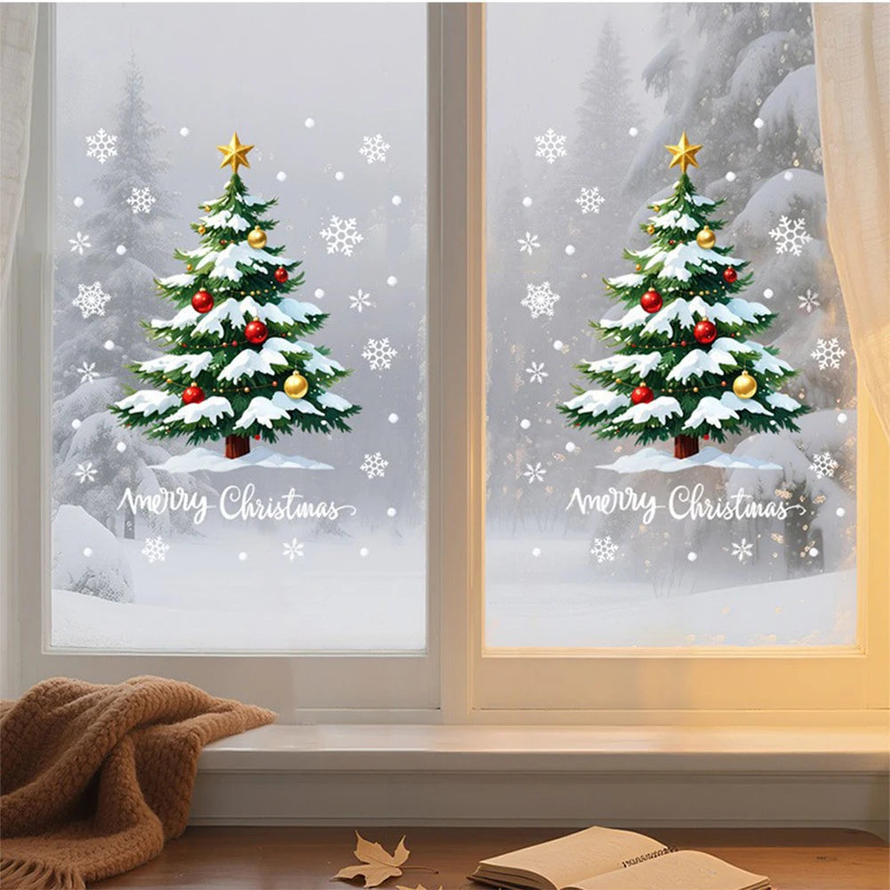 1/2pcs Christmas Window Stickers Reusable Window Decoration Supplies Christmas Tree Snowman Snowflake Glass Decorations Tools