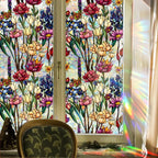 Sun Catcher Static Glass Stickers Non-Adhesive Window Sticker Decorative Privacy Flower Decal Painted Glass Rainbow Film Decors