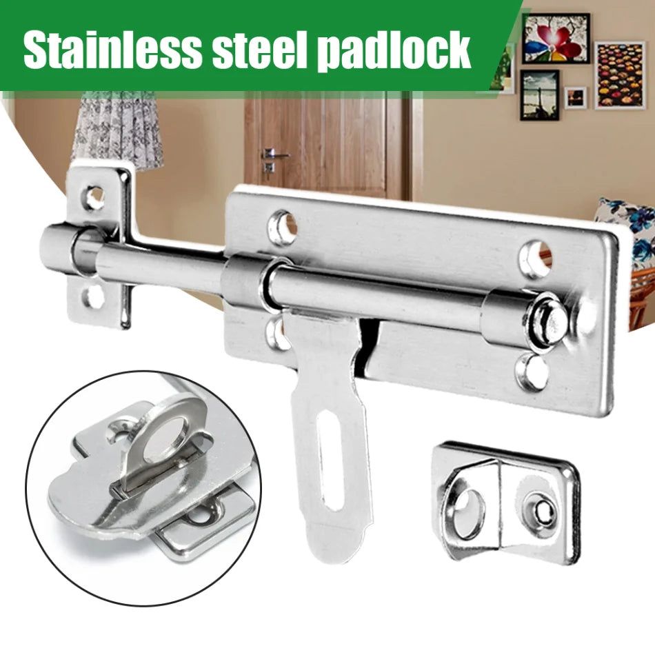 4 Inch Hardware Door Lock Stainless Steel Barrel Bolt Latch Padlock Clasp Set Brushed For Locking Door Window Drawer Cupboard