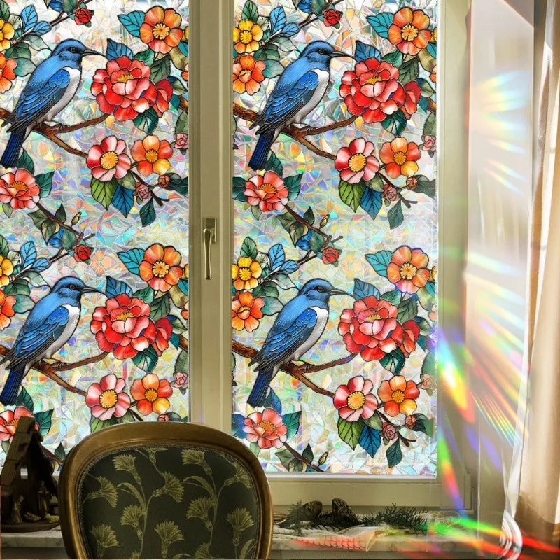 Sun Catcher Static Glass Stickers Non-Adhesive Window Sticker Decorative Privacy Flower Decal Painted Glass Rainbow Film Decors