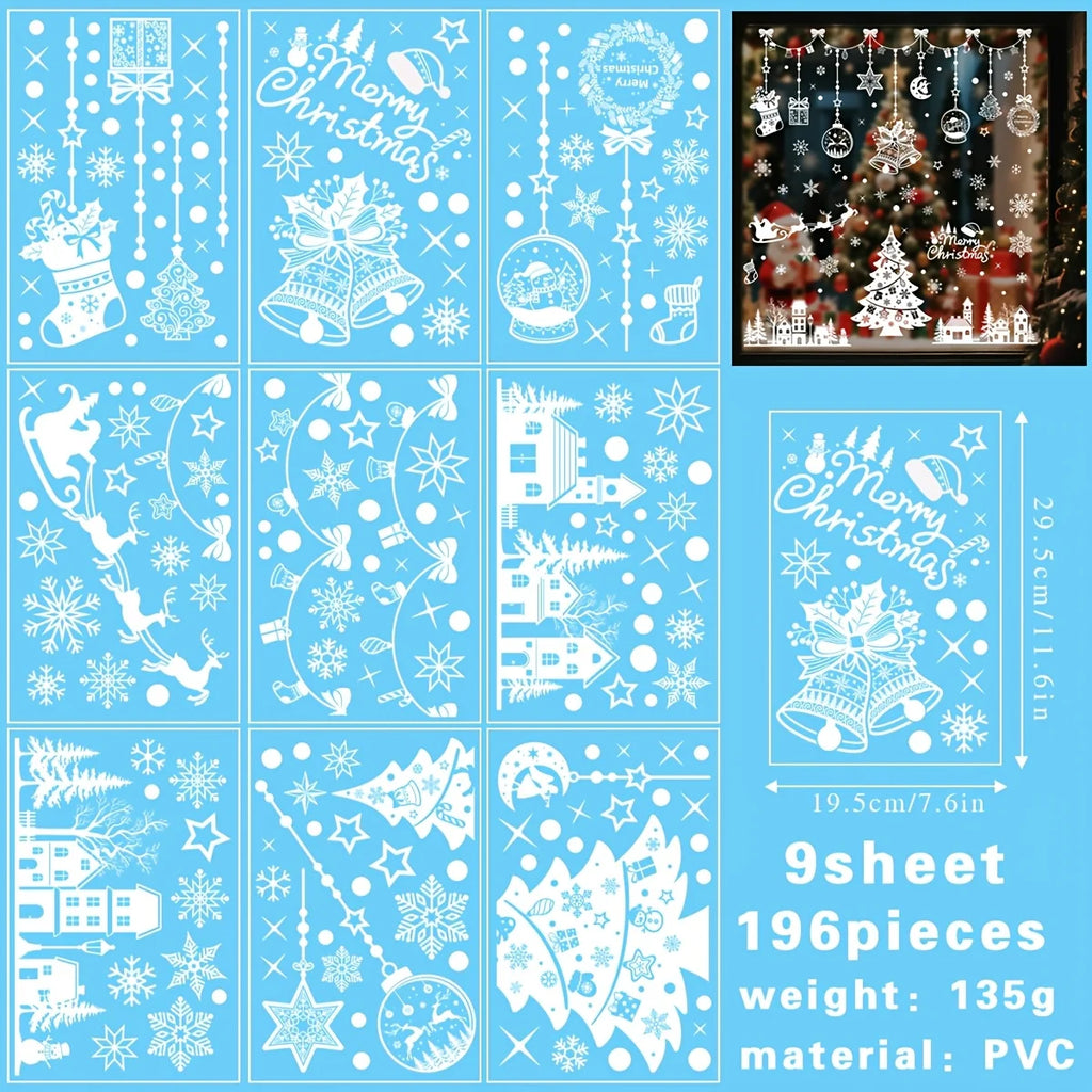 9 sheets Christmas Static Window Stickers, Seamless and Easy to - Snowflake Theme "Merry Christmas" Letters - Christmas Tree