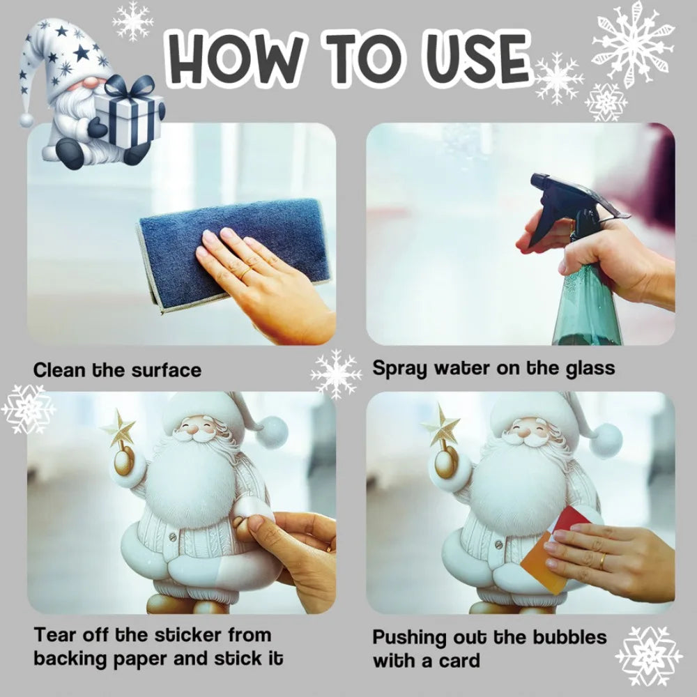 Reusable Christmas Window Stickers Static Cling PVC Santa Cat Snowflake for Glass Mirror Home Party No Residue