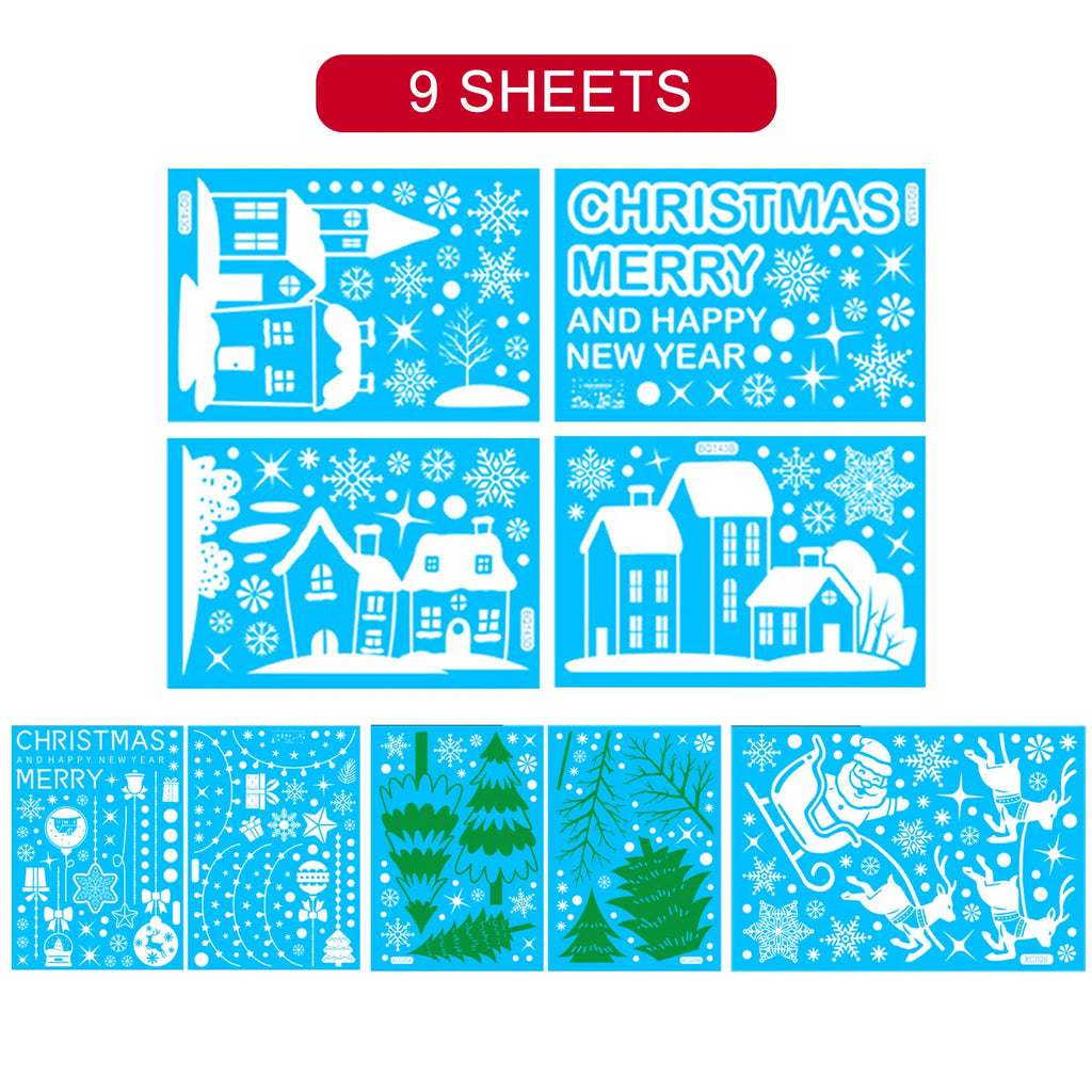 Christmas Window Stickers Set Santa Elk Snowflake Glass Cling Sticker Xmas Decor