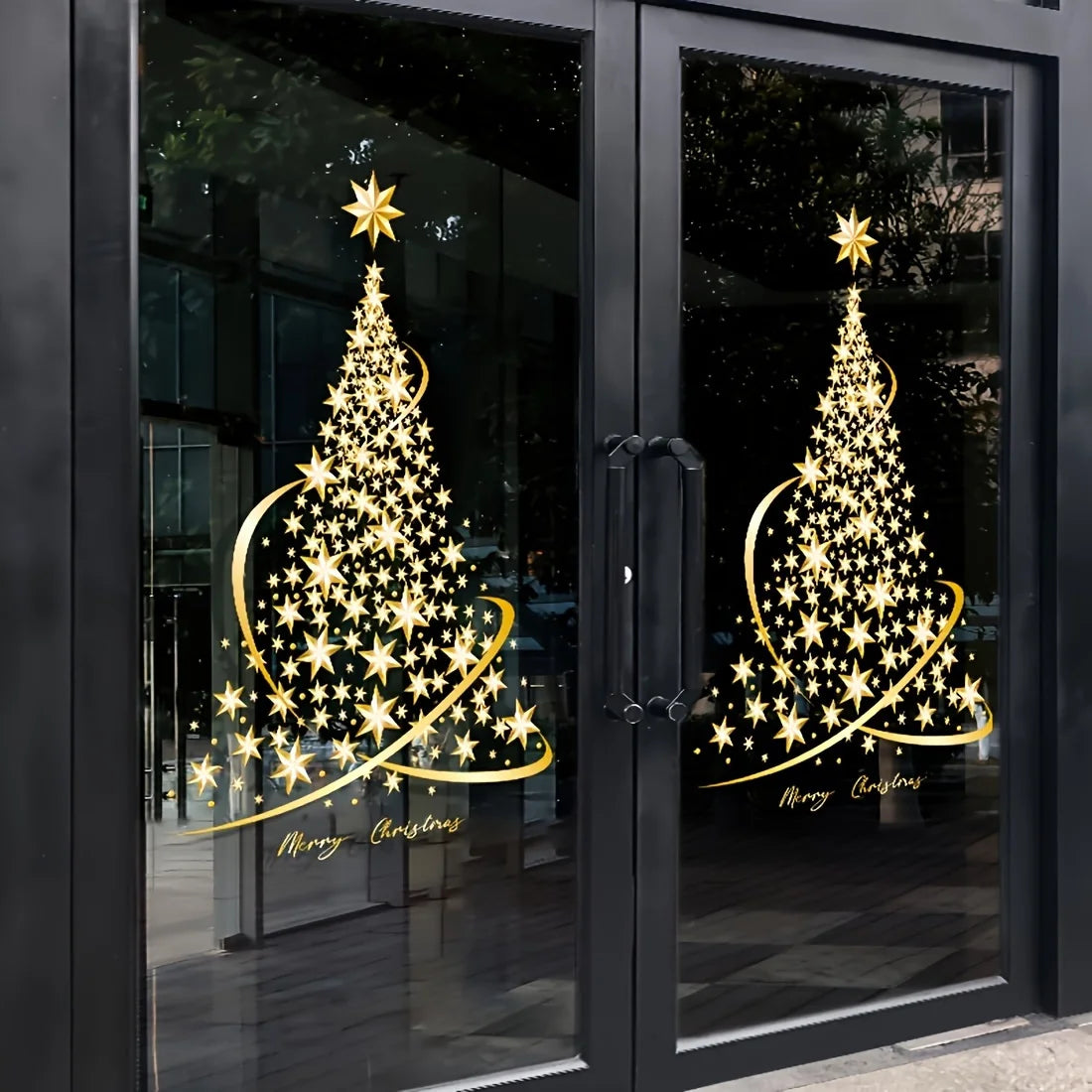 1pc Christmas Tree Sticker, Sticker Christmas Window Sticker Snowflake Christmas Tree Decal, DIY Static Wall Window Door Mural