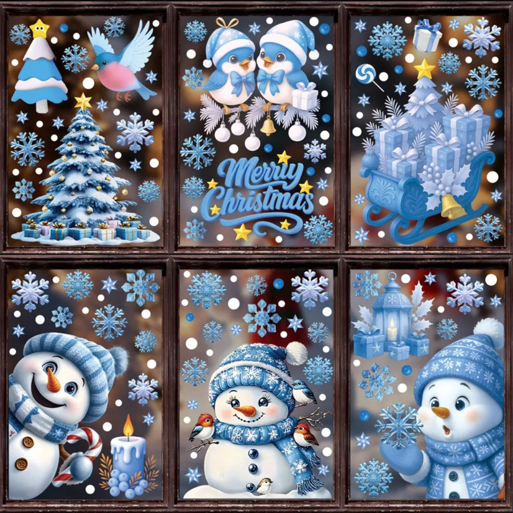 Christmas Window Stickers Winter Snowman Santa Claus Snowflake Reindeer Static Electricity Stickers Ornaments Xmas Home Decor