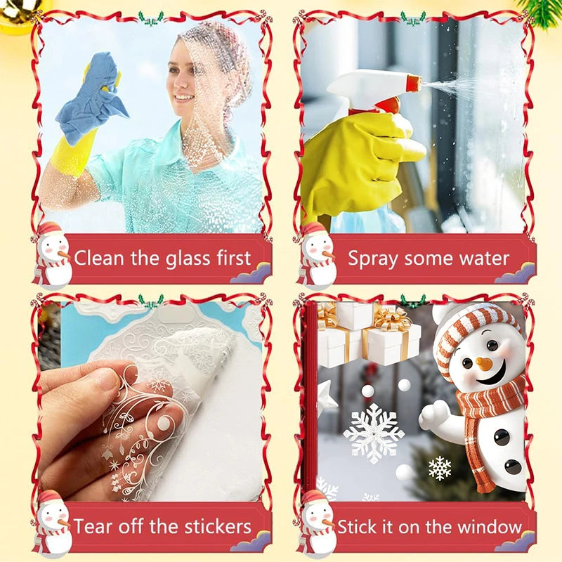 Christmas Window Stickers Blue Snowman Santa Decorative Films Reusable Snowflake Elk Ornaments Merry 2025 Happy New Year 2026