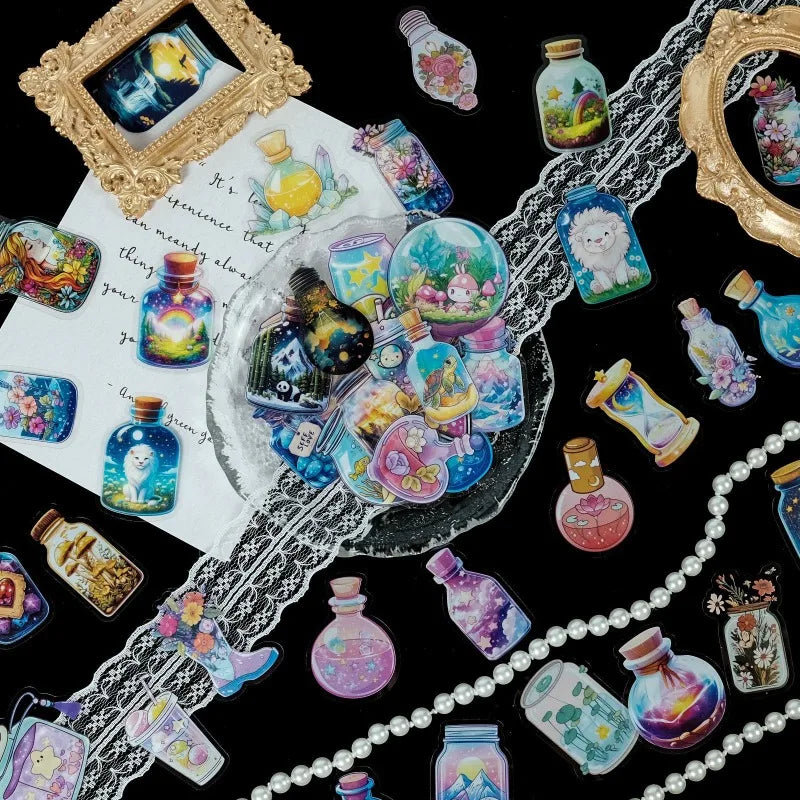 50PCS Transparent PET Bottle Seies Stickers Waterproof Doodle Decals for Home Window Glass DIY Wall Background Stickers