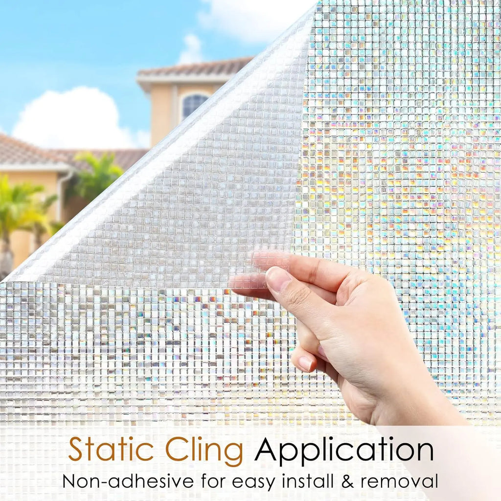 Window Privacy Film Stained Glass Window Film Mosaic Static Cling Decorative Window Vinyl, Non-Adhesive UV Blocking for Home