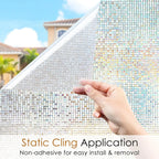 Window Privacy Film Stained Glass Window Film Mosaic Static Cling Decorative Window Vinyl, Non-Adhesive UV Blocking for Home