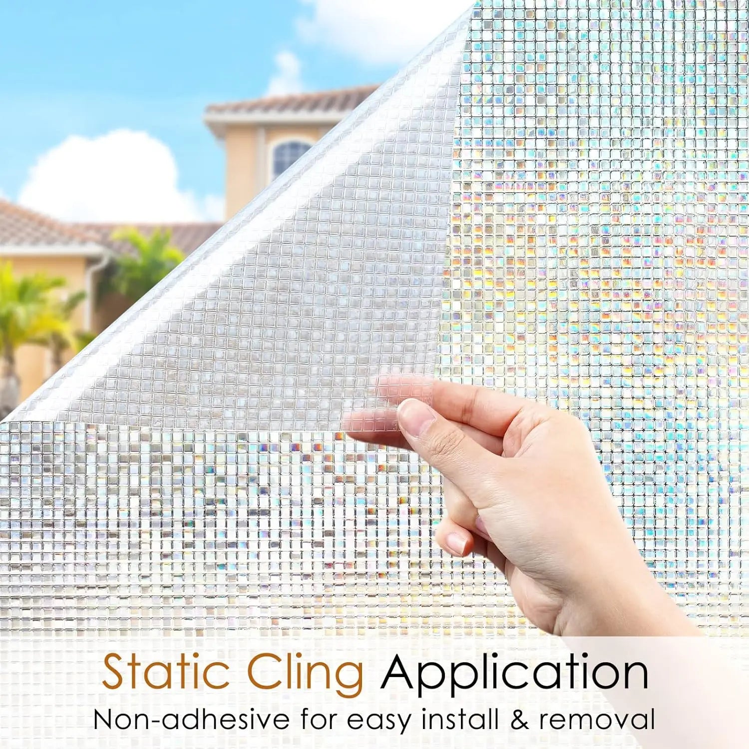 Window Privacy Film Stained Glass Window Film Mosaic Static Cling Decorative Window Vinyl, Non-Adhesive UV Blocking for Home