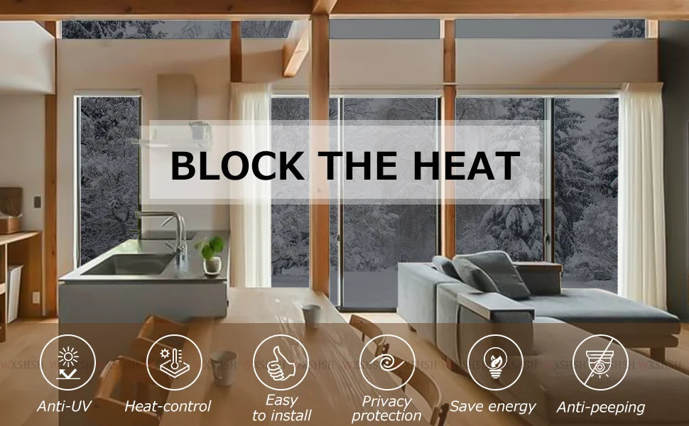 Window Privacy Film One Way Daytime Privacy Static Cling Sun Blocking Anti UV Reflective Window  for Home and OfficeBlack Silver